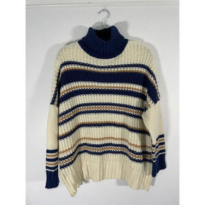 POL Womens Colorblock Oversized Turtleneck Sweater Chunky Knit Size Small